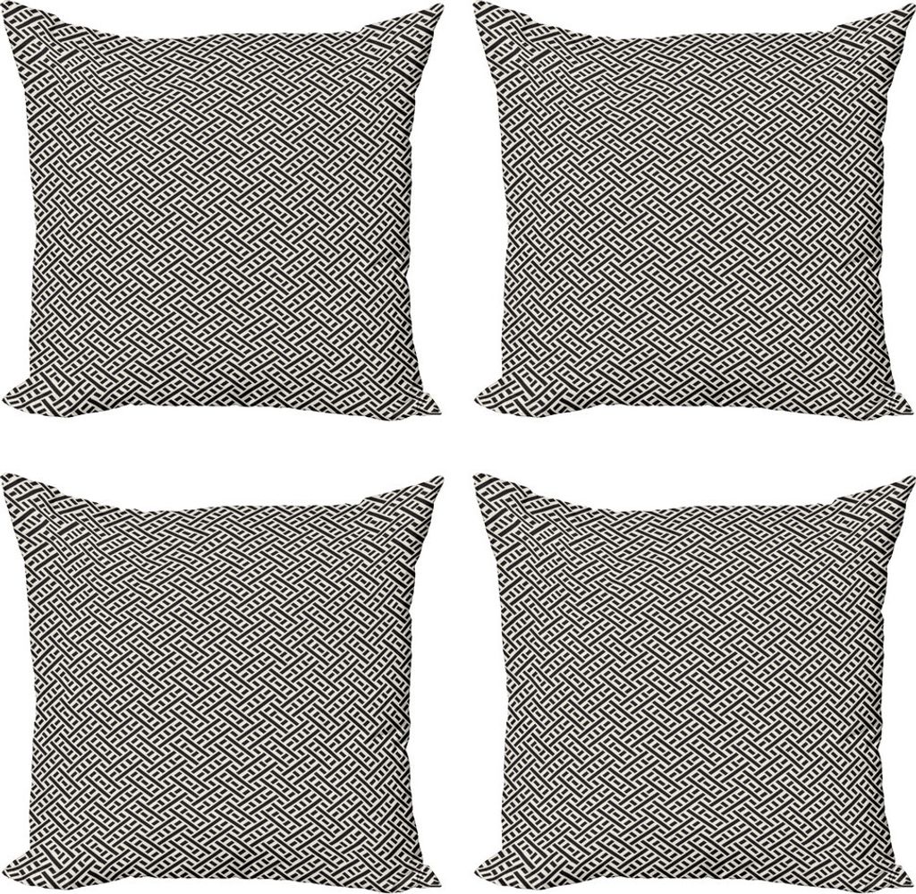 ABAKUHAUS Gitter Kissenbezug Set (4 Stück), Interlacing Stripes Maze, Moderner Doppelseitiger Digitaldruck, 45 cm x 45 cm, Koksgraue Eggshell