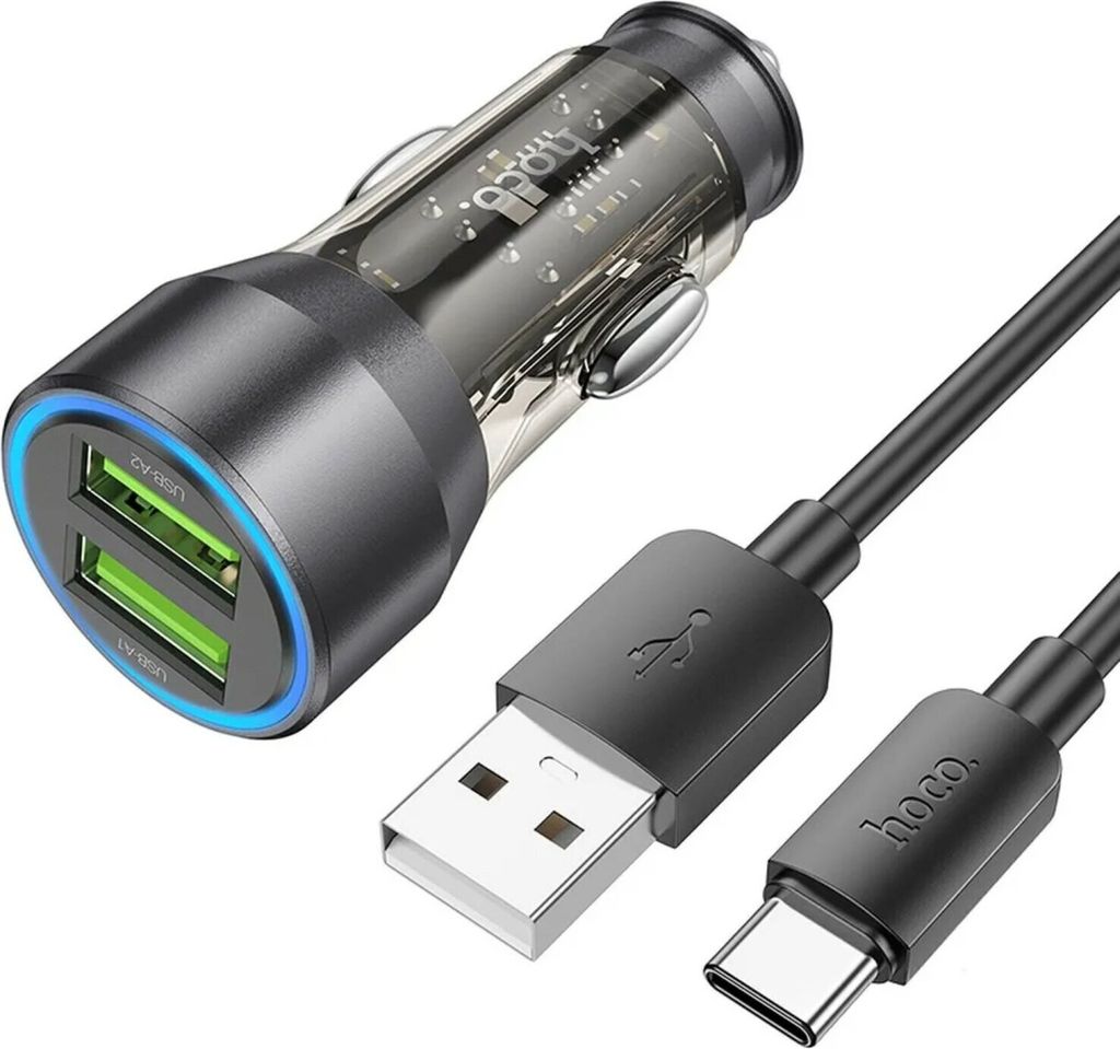 HOCO Autoladegerät 2 x USB QC3.0 18W + USB-Kabel auf Typ C NZ12 schwarz