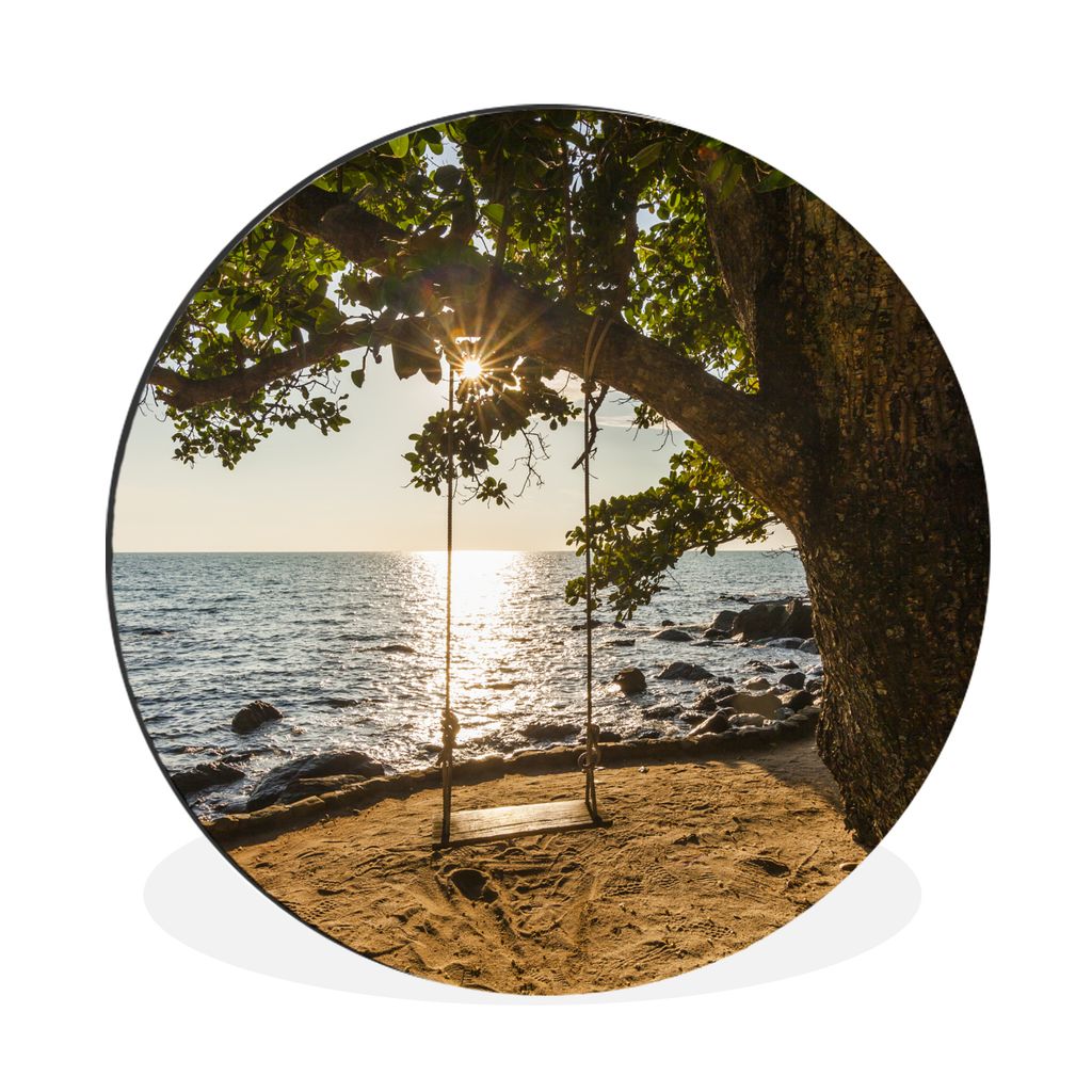 MuchoWow Aluminium Wandkreis Ein tropischer Baum mit einer Schaukel am Strand von Ko Chang Ø 60 cm Wanddeko Modern Wohnzimmer - Wand Kreis - Wan...