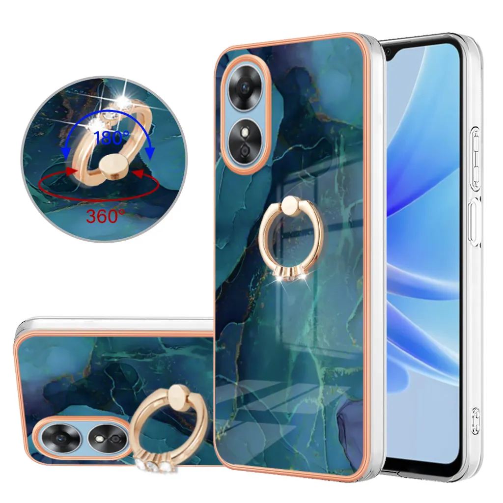 Custodia per OPPO A17, custodia protettiva in silicone TPU a fantasia con supporto ad anello verde
