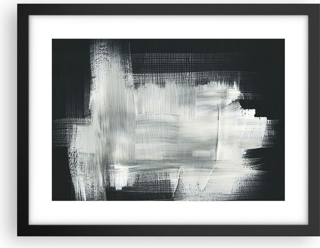 Gerahmtes Poster - Schwarzer Rahmen - Abstraktion Schwarz Weiß - 40x30 cm - Wand Bild - Wanddeko - Wandbilder - Wandposter - Bilderrahmen - Bilder...