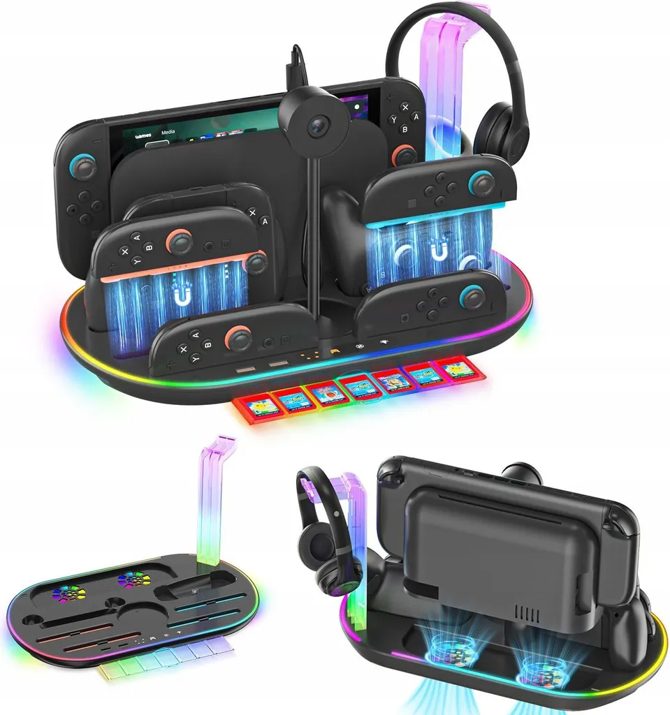 Supporto Ricarica RGB Nintendo Switch 2 Organizer JYS Nero V1