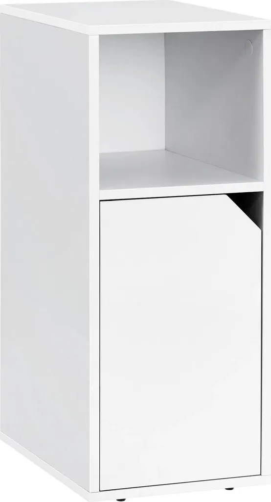 Petite table de nuit blanche avec porte et compartiment ouvert en MDF
