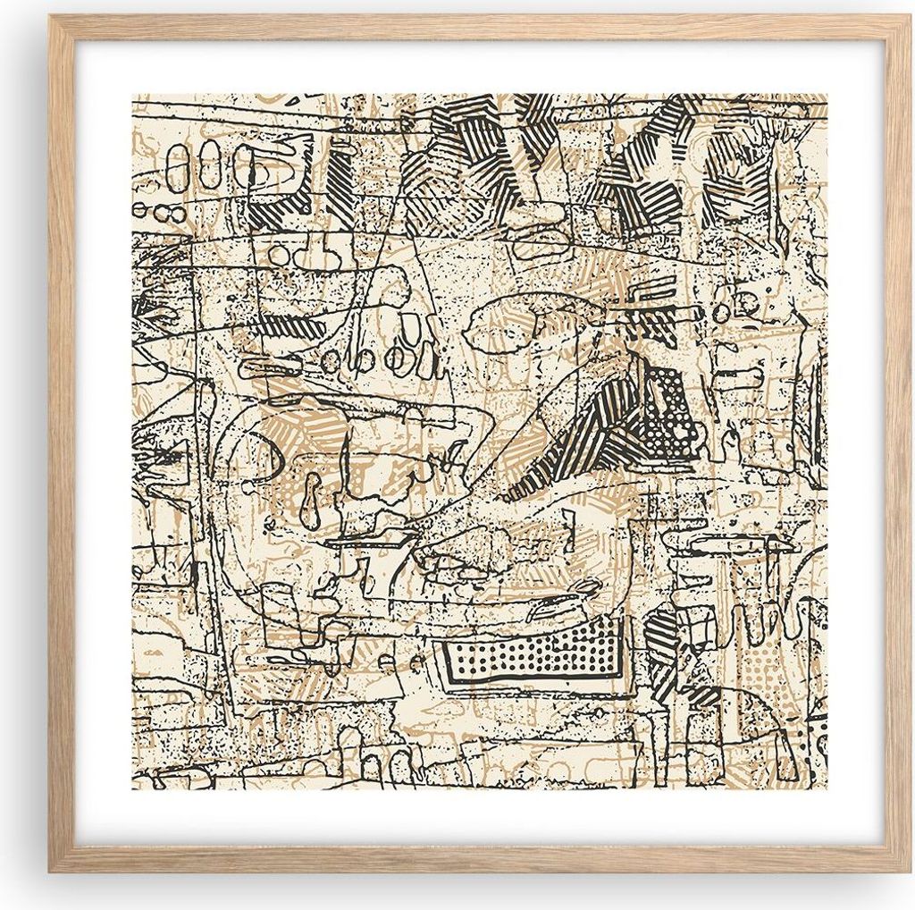 Gerahmtes Poster - Rahmen in heller Eiche - Graffiti Kritzeleien Zeichnen - 50x50 cm - Wand Bild - Wanddeko - Wandbilder - Kunstposter - Wandposter...