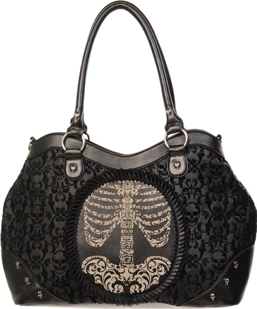 Sac à main Squelette Portrait vintage avec finitions métalliques argent