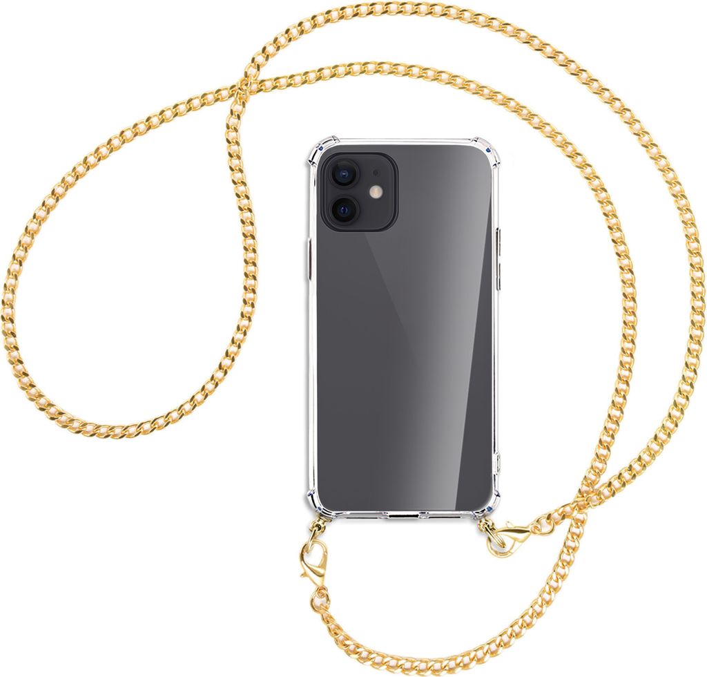 Handykette Backcover-Schutzhülle mit Band (Metall goldfarben) für Apple iPhone 12, 12 Pro - goldfarbene Kette