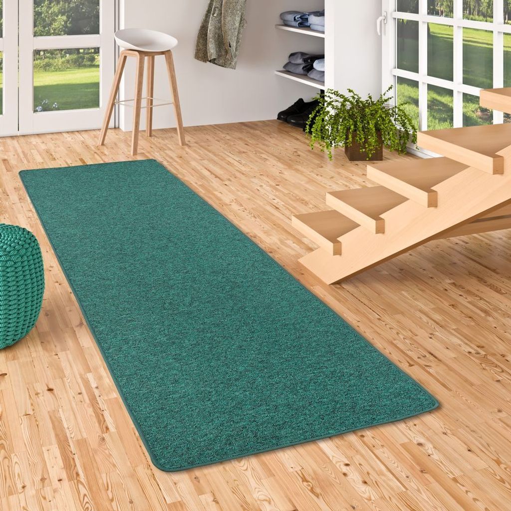 Feinschlingen Läufer Velour Teppich Strong Petrol, Größe:80x160 cm