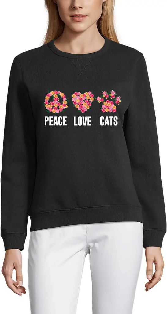 Damen Grafik Sweatshirt mit Aufdruck Peace Love Cats - Love Cat Paws - Cute Sully Öko-Verantwortlich Vintage Jahrgang Langarmshirt Pullover Lustige