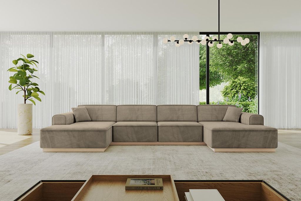 ALTDECOR Ecksofa in U-Form IREA-U2 386x165x80 cm Braun Corner Sofa Bett Eckcouch Couch L-Form Wohnlandschaft Cauchsofa