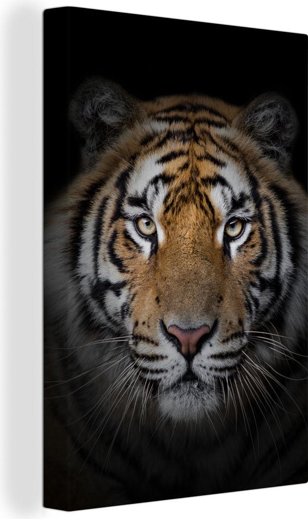 OneMillionCanvasses - Leinwandbilder - 90x140 cm, Tiger - Wildtiere - Porträt - Schwarz - Tiere, Wandbilder Kunstdruck Wanddekoration - Foto auf...