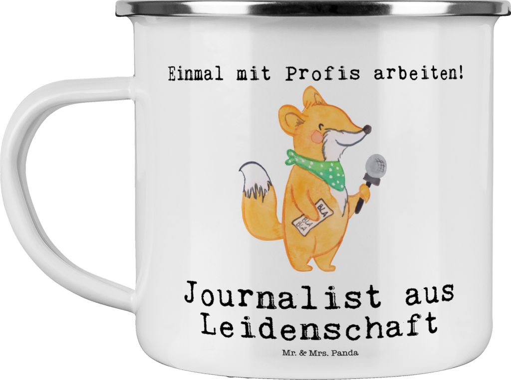 Mr. & Mrs. Panda Haferl Journalist Leidenschaft - Weiß - Geschenk, Emaille Tasse, Becher, Reisebecher, Ausbildung, Spruch, Teetasse, Pott, Studium...