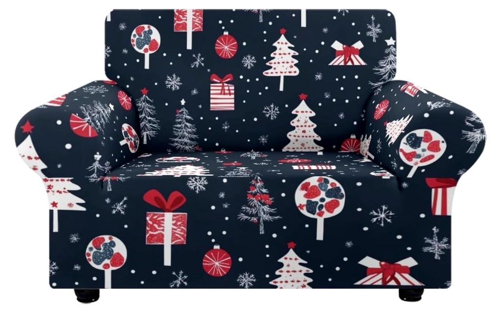 Sofaüberzug für 2-Sitzer Weihnachtsbox, elastischer Couchbezug, haustierfreundlich aus Baumwolle und Elasthan, rutschfeste Kanten & maschinenwasc...