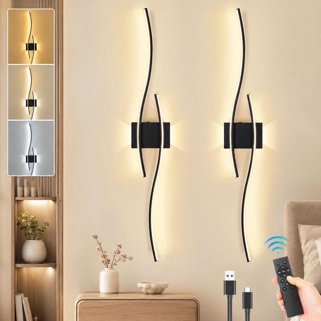 Akku Wandleuchte Innen 100cm 2er Set, Kabellos Wandlampe
