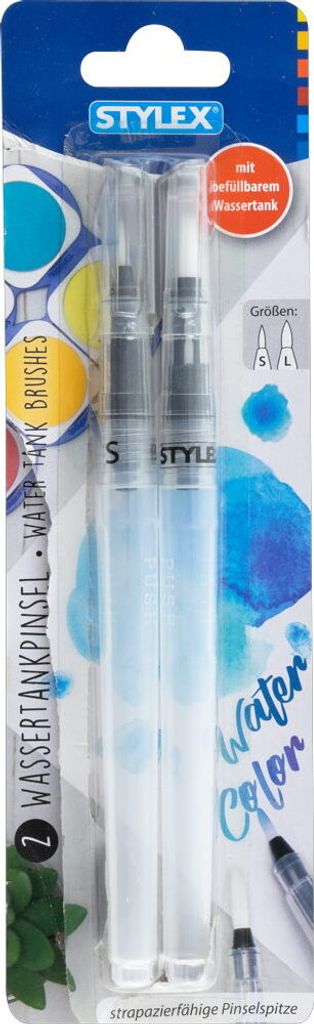 STYLEX Aquarellpinsel mit Wassertank - Größe S+L - 2 Stück