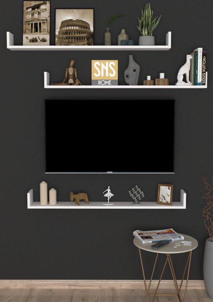 SNS Home Wandregal Set 3-teilig schwebende Regale 120 x 15 x 12 cm Weiß
