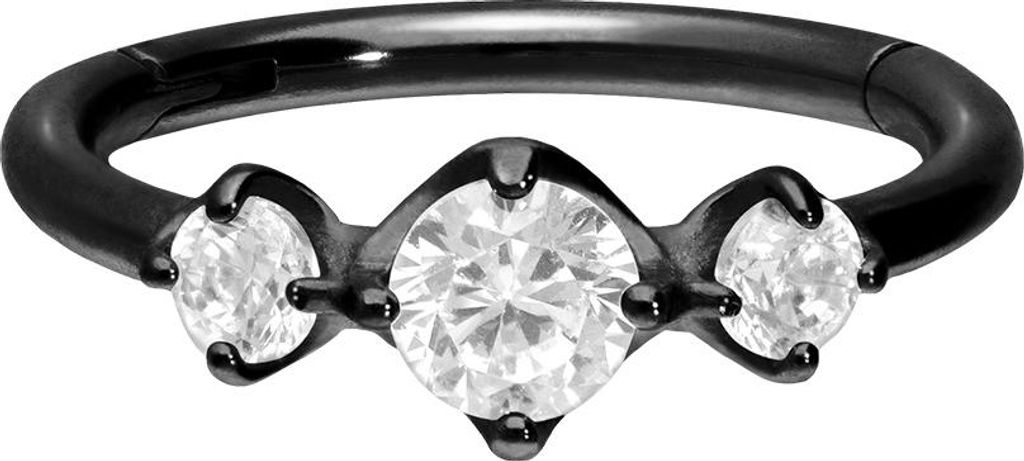 Ohrpiercing, Nasenpiercing, Septum Piercing Chirurgenstahl Segmentring Clicker 3 EINGEFASSTE KRISTALLE Schwarz Innendurchmesser: 10 mm