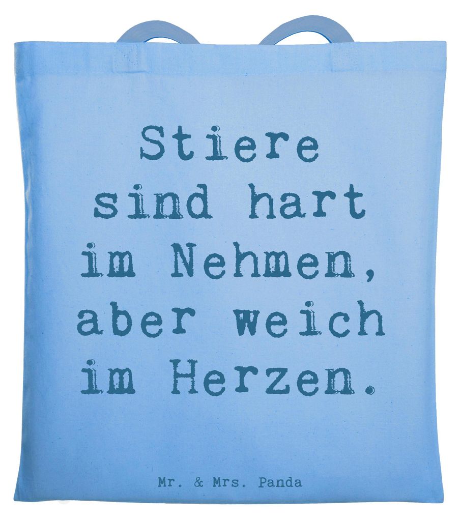 Mr. & Mrs. Panda Tote Bag Spruch Stier Herz - Sky Blue - Geschenk, Liebe zum Detail, Taurus, Horoskop, Einkaufstasche, Sternzeichen, Tasche, Beutel...