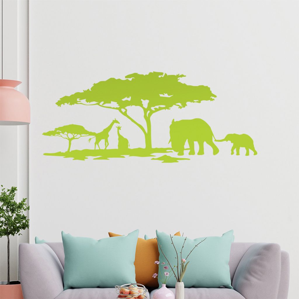 KIWISTAR Afrika Motiv Giraffen u. Elefanten Wandtattoo in 6 Größen - Wandaufkleber Wall Sticker - Dekoration, Küche, Wohnzimmer, Schlafzimmer, B...