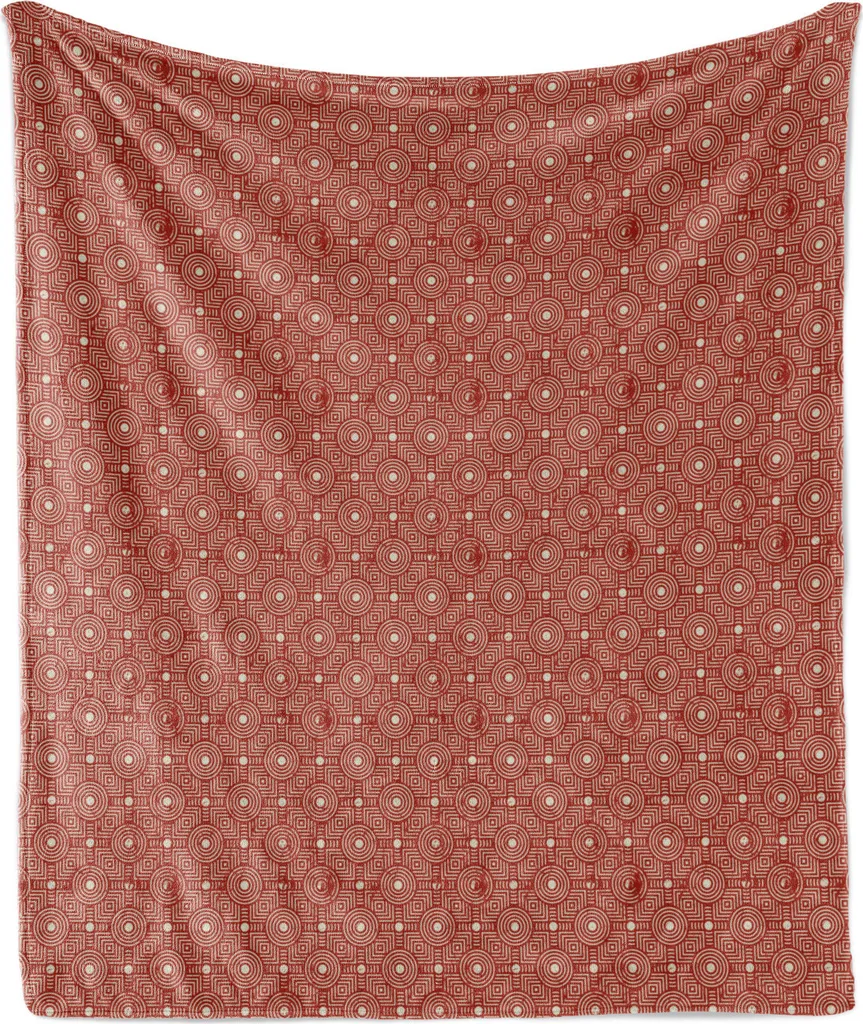 ABAKUHAUS Coperta geometrica morbida in flanella e pile, motivi monocromatici grunge, morbida e confortevole per interni ed esterni, 125 x 175 cm, paprika e grigio giallo