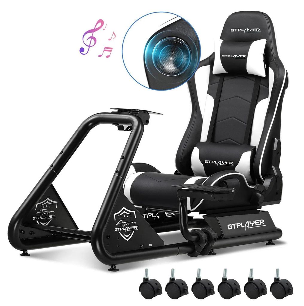 Racing Simulator Cockpit - GTS03 Gaming Rennsitz mit Lenkradständer und Pedalhalterung - Faltbarer Kunstledersitz mit Lautsprechern und Rollen - W...