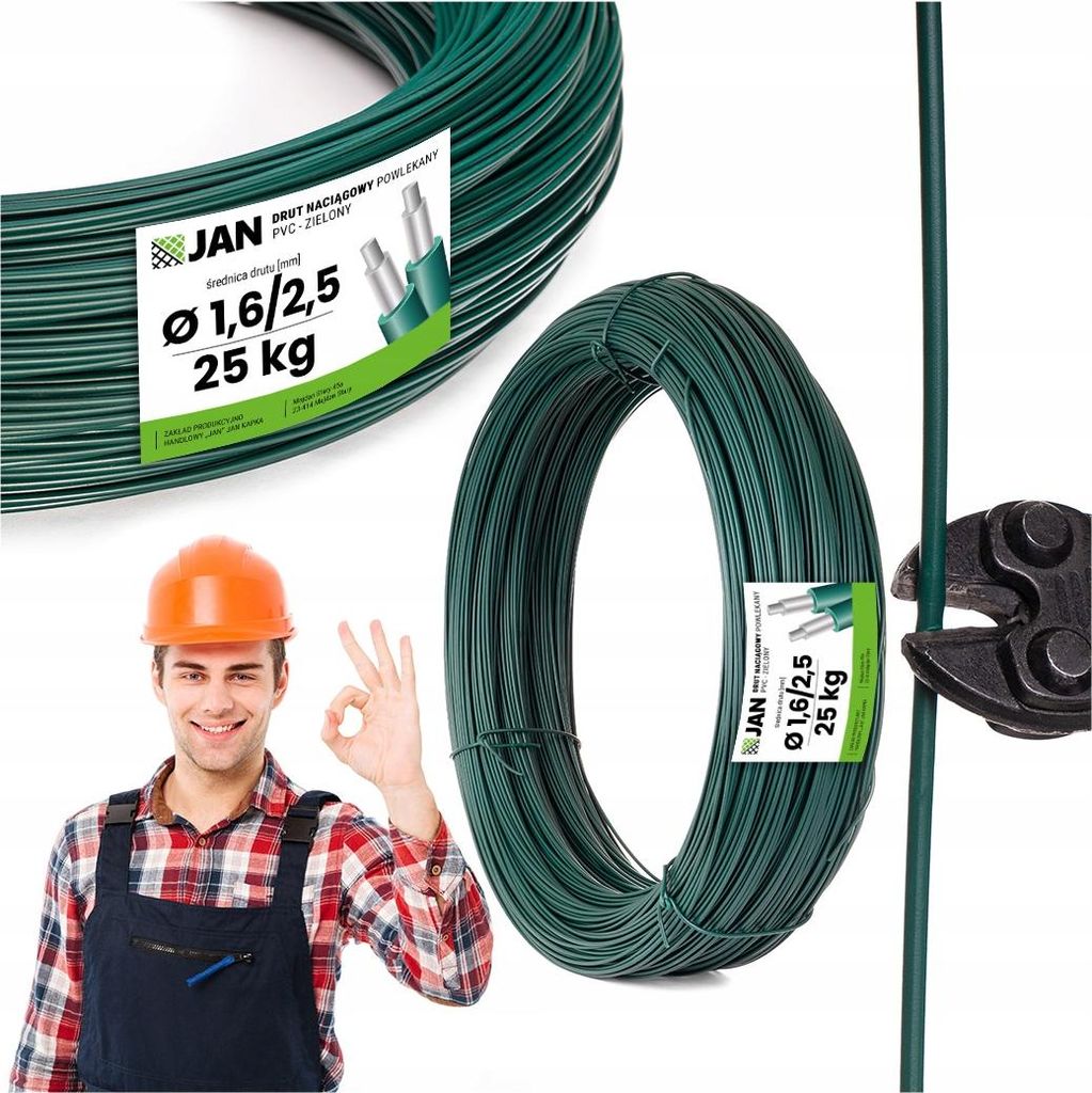 Spanndraht Draht - Draht Beschichtet - Grün - 1,6/2,5mm - 25kg – 1250m – Korrosionsbeständig