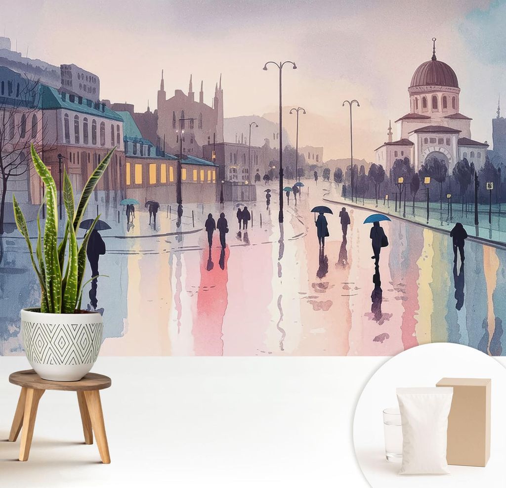 Fototapete - 208x146 cm - Tapete - Wandtapete - Wandbilder - Dekofolie - Tapete Folie - Wand - Dekoration - Wohnzimmer - Ein Spaziergang im Regen