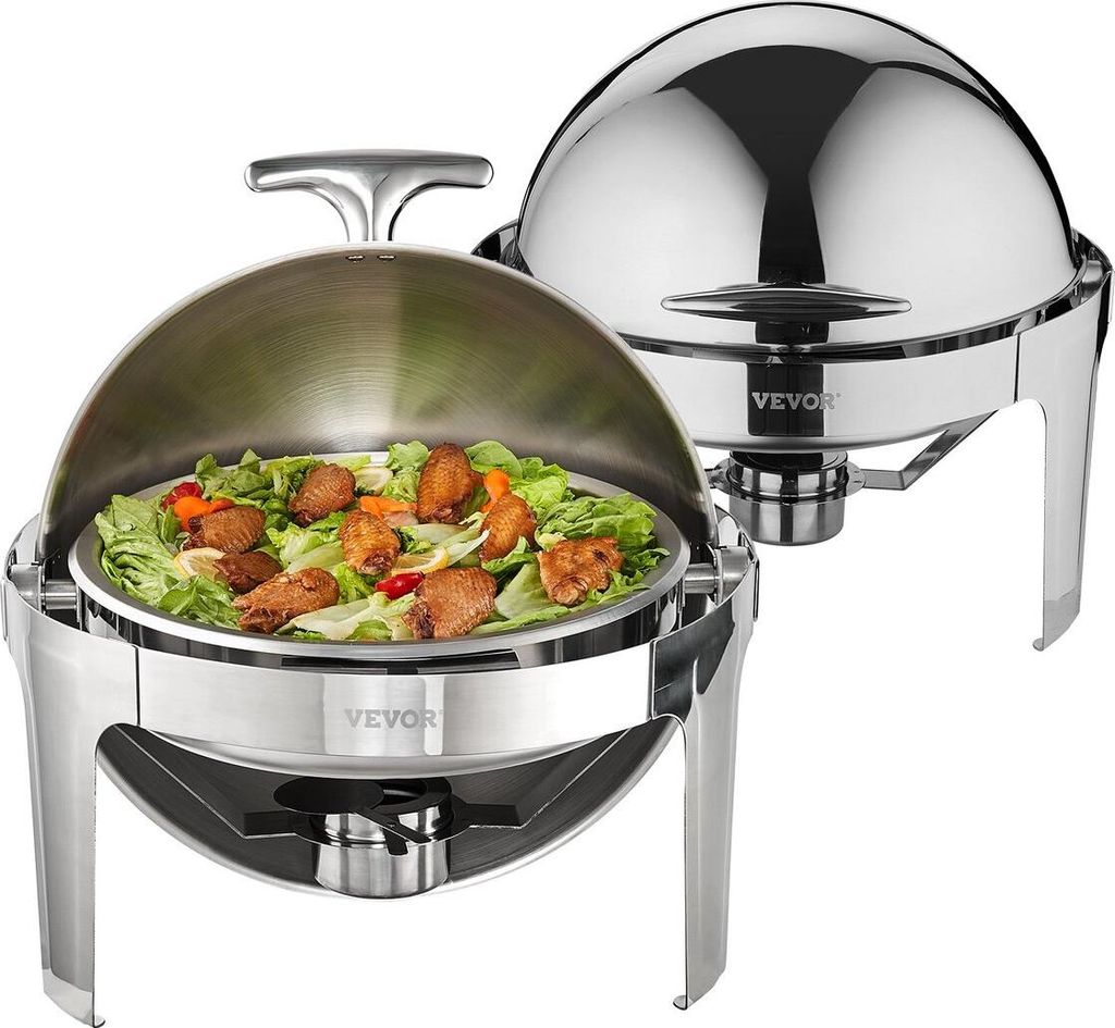 Roll Top Chafing Dish Buffet Set, 6 Qt 2er-Pack, Edelstahl-Chafer mit 2 Pfannen in voller Größe, runder Catering-Wärmeserver mit Deckel, Wasserp...
