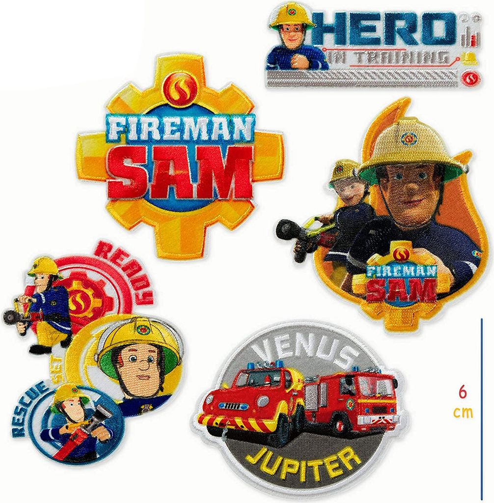 Fireman Sam © Sada 5 požiarnych nášiviek, nažehľovacie Obrázok produktu 