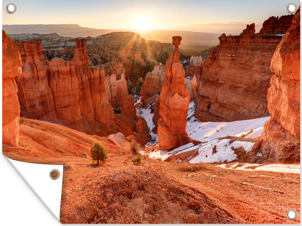 MuchoWow 40x30 cm Outdoor-Poster Gartendeko Sichtschutz Garten Poster für den Garten Leichter Schneefall im Bryce Canyon National Park