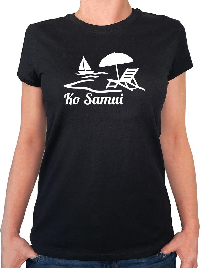 Huuraa Damen T-Shirt Ko Samui Inselmotiv Thailand XL Black Bio Baumwolle Fairtrade Damenshirt Geschenkidee