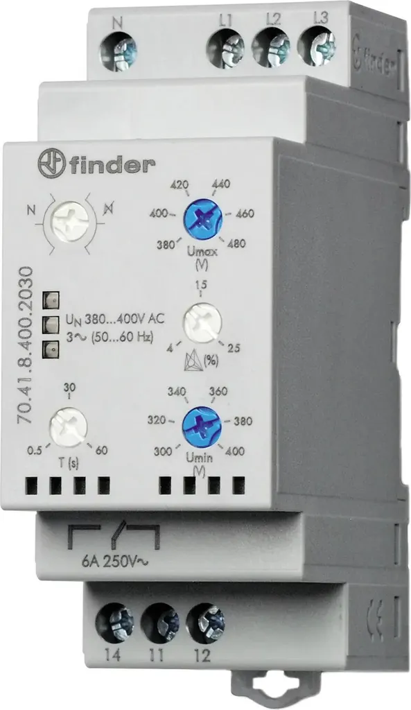 Surveillance Triphasée Finder Réglable avec Contrôle Neutre Intégré