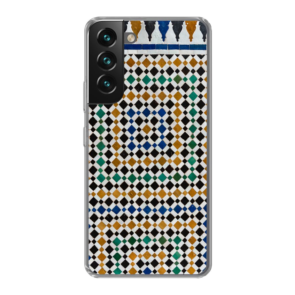 MuchoWow Handyhülle Schutzhülle Hülle für Samsung Galaxy S22 Plus Ein marokkanisches Mosaik, das wie eine Art Labyrinth aussieht Silikon Soft...