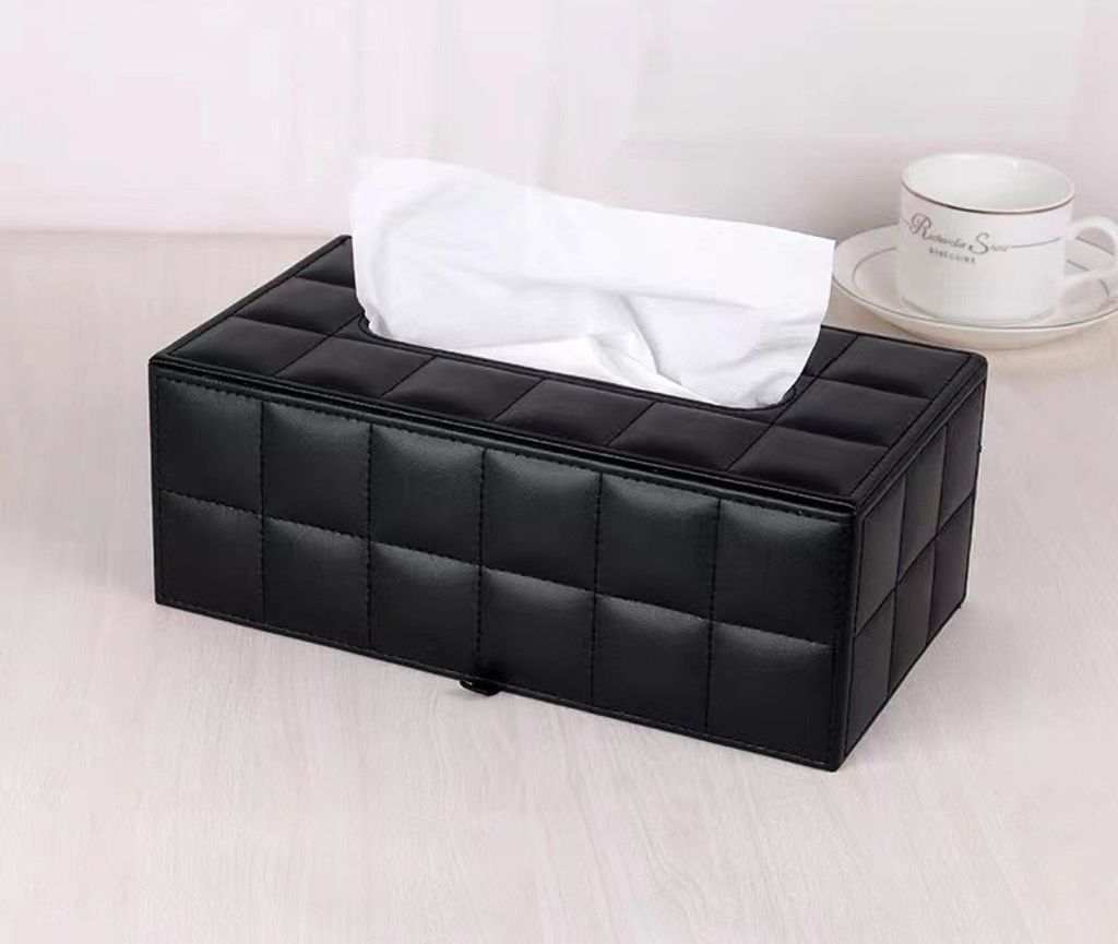 Papiertuchbox Papiertuch Behälter Leder Taschentuchbox(Schwarz)