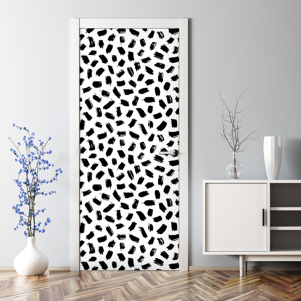 Dekorative Türposter Aufkleber selbstklebend Klebefolie Schwarz-Weiß Flecken 77 x 200 cm
