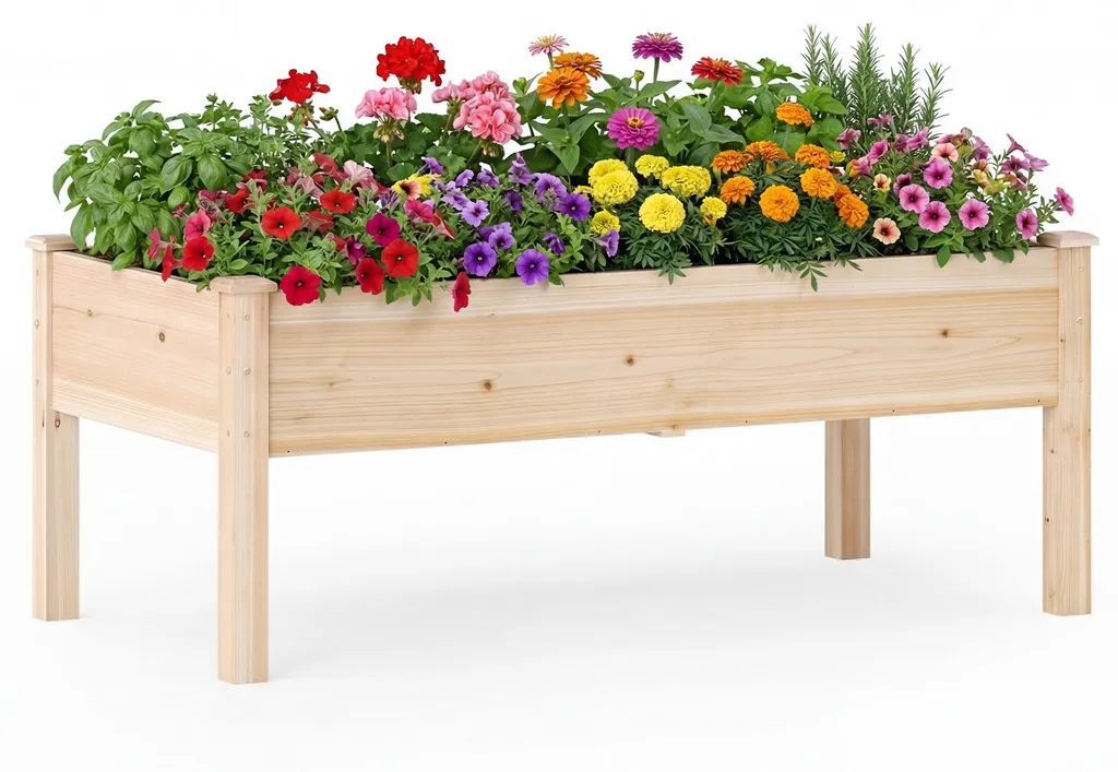 Bac à fleurs rectangulaire en bois naturel pour potager de balcon