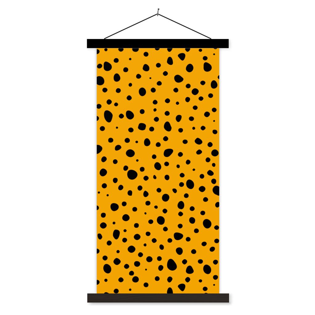 MuchoWow Textilposter Polka dots - Orange - Schwarz 60x120 cm mit schwarzem Rahmen - Magnete
