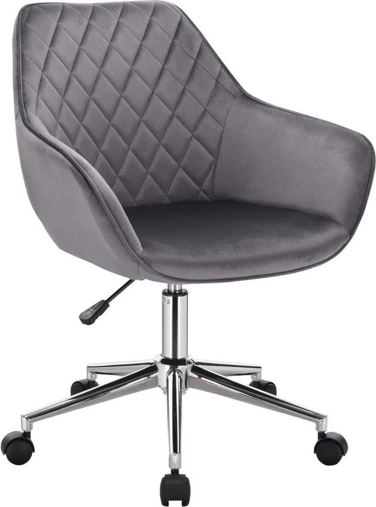 Siège de bureau pour télétravail confortable - Velours gris sur roues