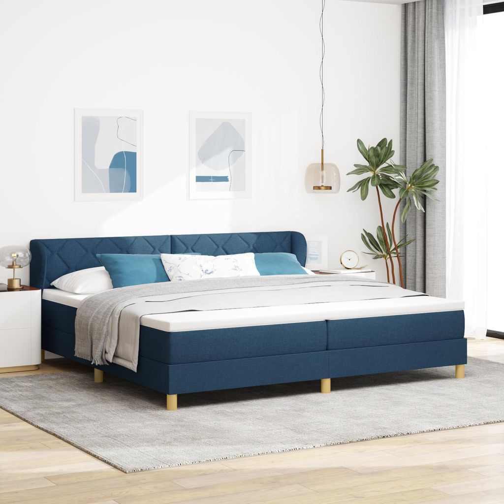 Eleganten-Stil Polsterbett Boxspringbett mit Matratze Blau 200x200 cm Stoff - Bettrahmen - Klassische Betten DE37724