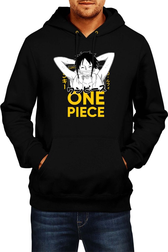 Herren Kapuzenpullover Japan Anime Manga One Manga Piece Anime Luffy 03 Smile, Man L / Schwarz