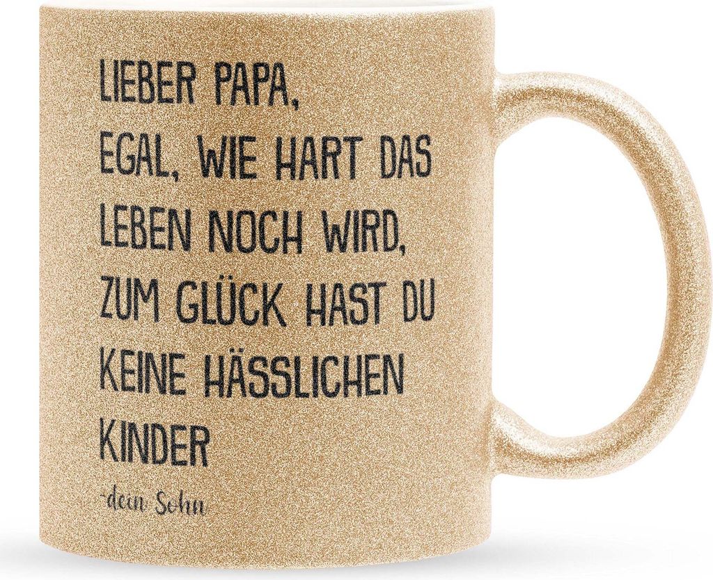 22Feels Glitzertasse Gold Papa Geschenk von Sohn Vatertag Vater Geburtstag Weihnachten Kaffeetasse Männer Haferl Geschenkidee Bürotasse