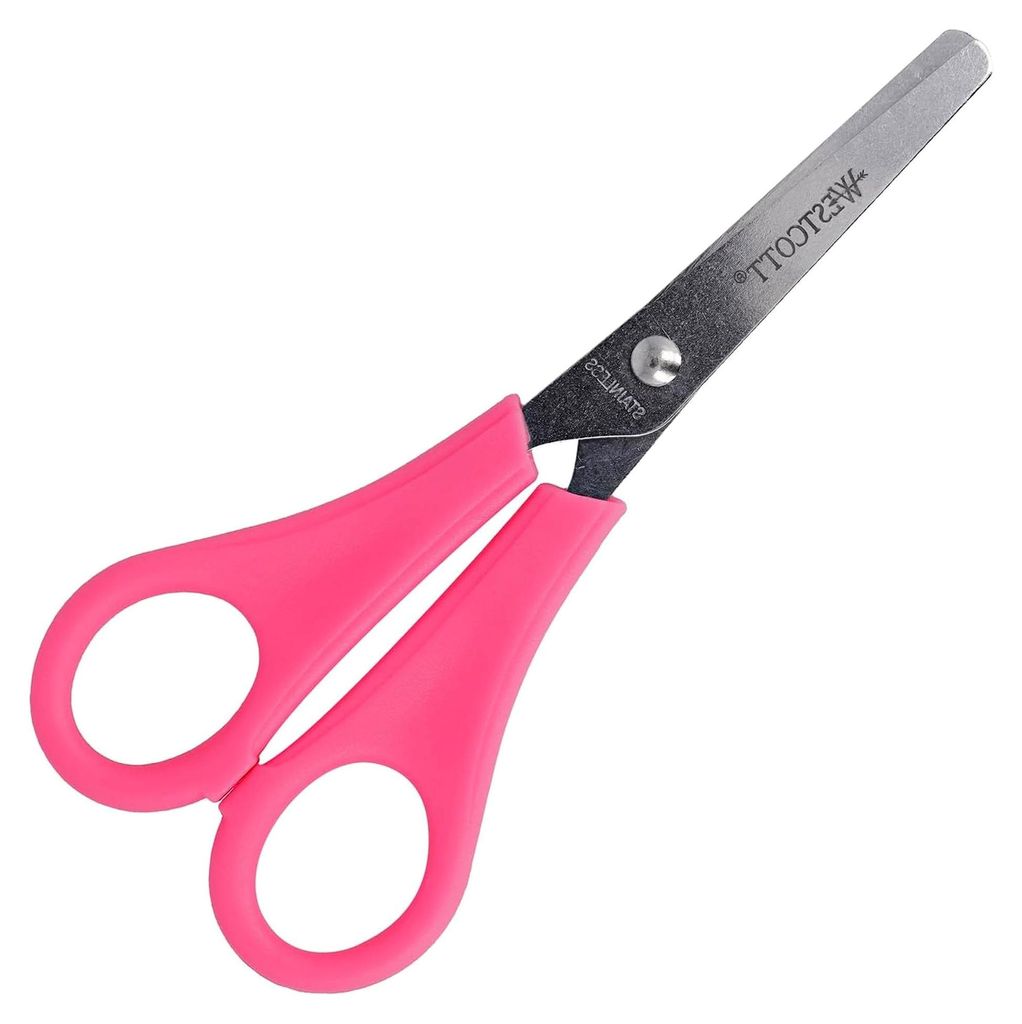 Kinderschere Pink für Rechtshänder | Schere mit integrierter 5 cm Skala | Bastelschere 13 cm (5") für Kinderhände | Sicherheit durch abgerundet...