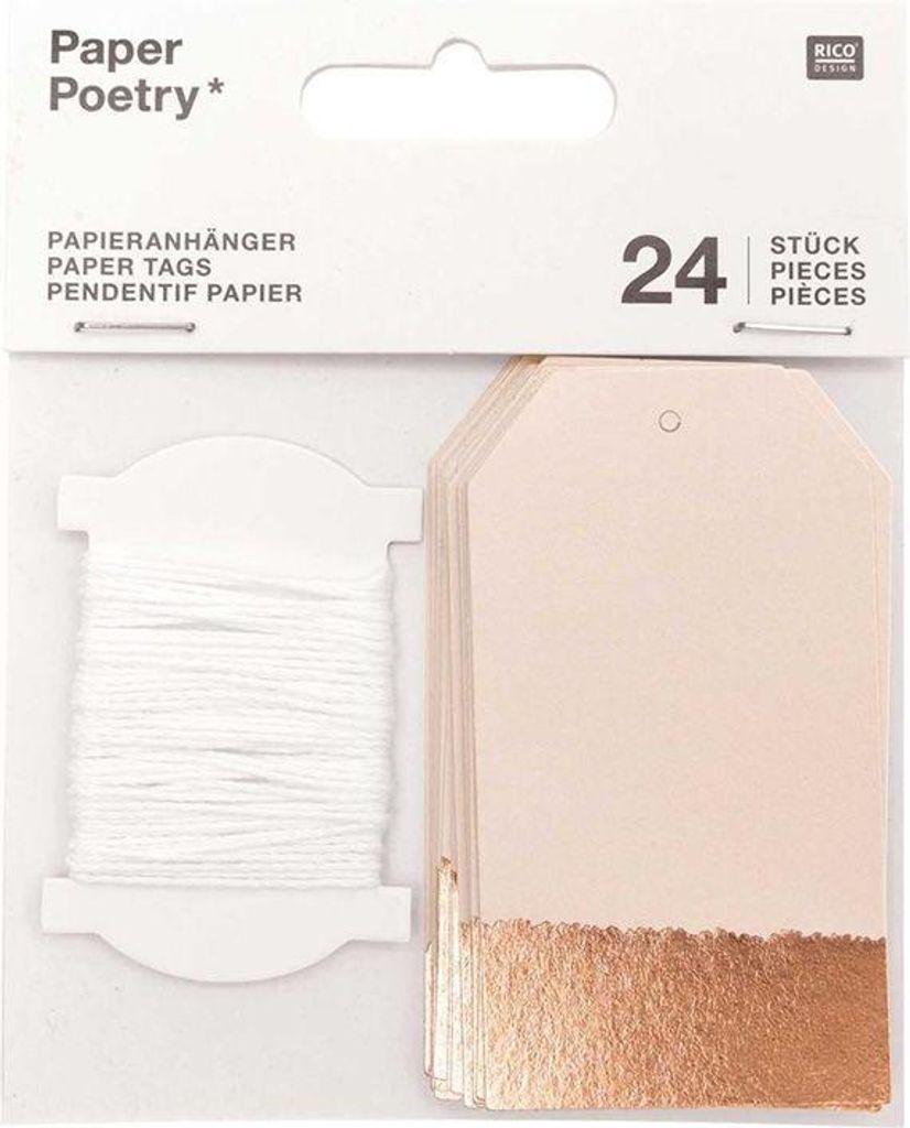 24 roségoldene hängende Etiketten