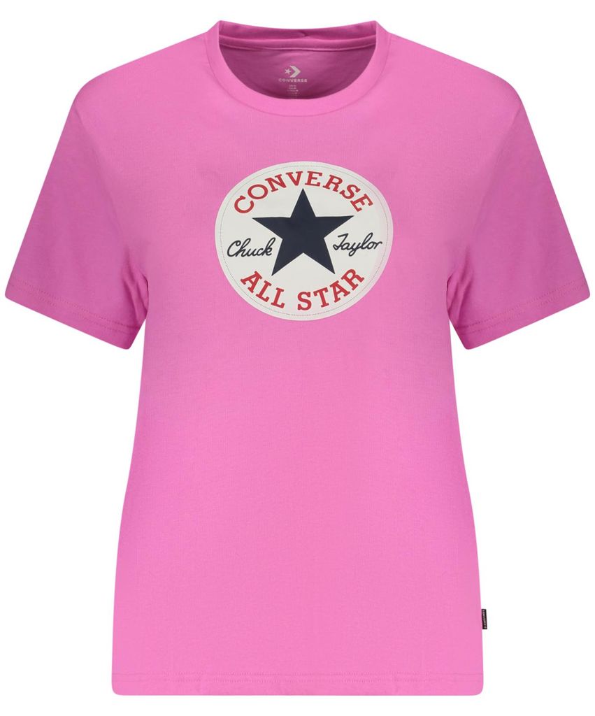 Rosa Damen Kurzarm-T-Shirt mit Druck und Logo – Standardpassform