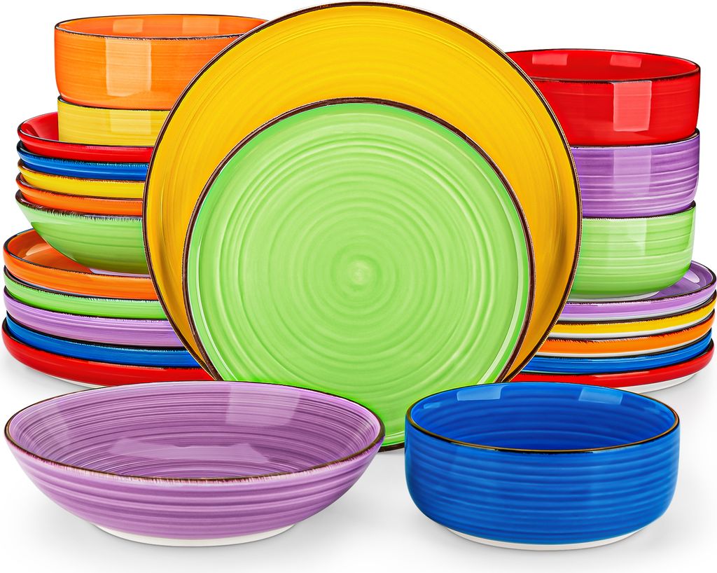 Tafelservice Steingut, 24-tlg Kombiservice, Geschirrset für 6 Personen, mit Speiseteller, Dessertteller, Suppenteller und Schale