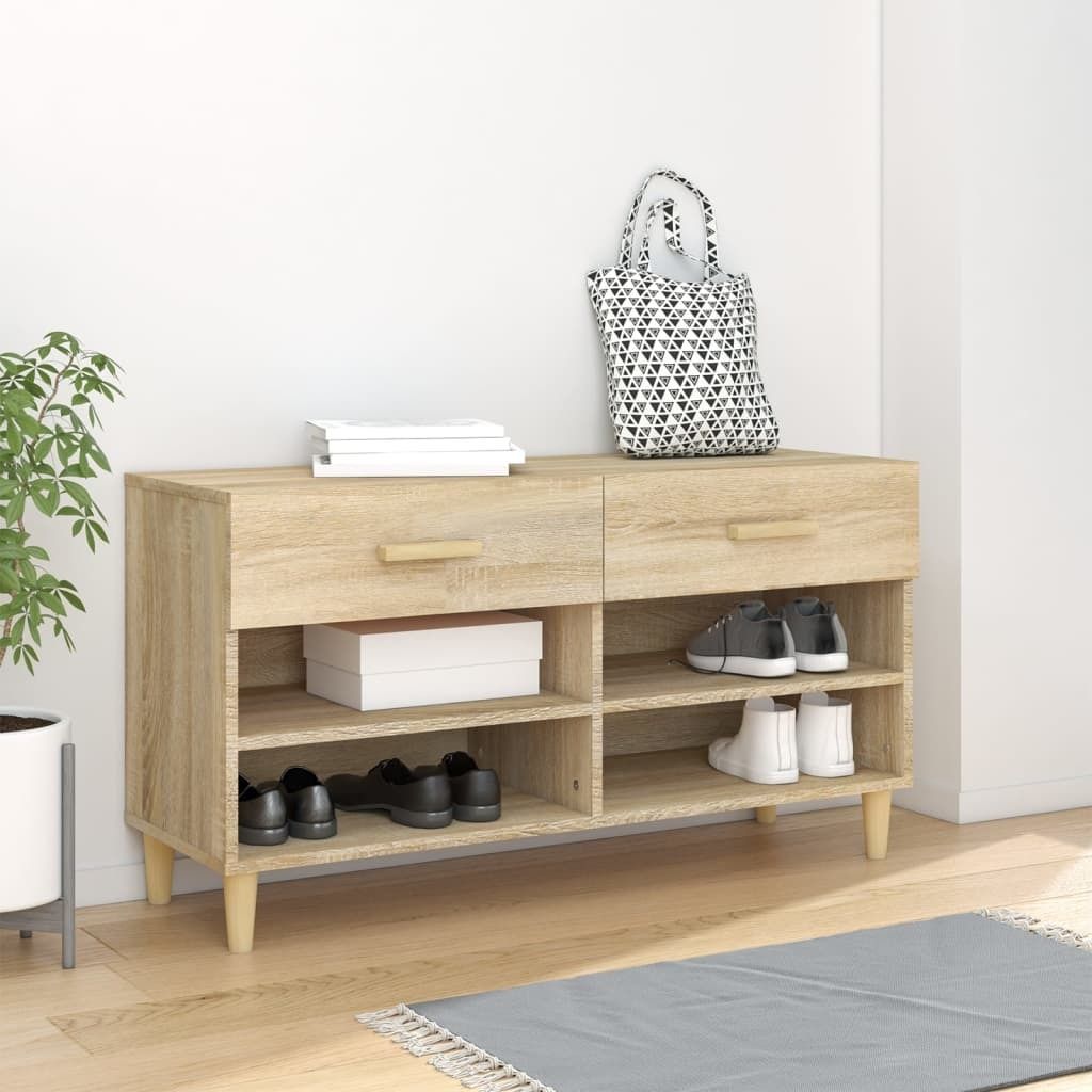 "im Sonderangebot"Schuhschrank - elegantes Design - Schuhablage/Schuhkommode Sonoma-Eiche 102x35x55cm Holzwerkstoff DE558547 - Schuhregale