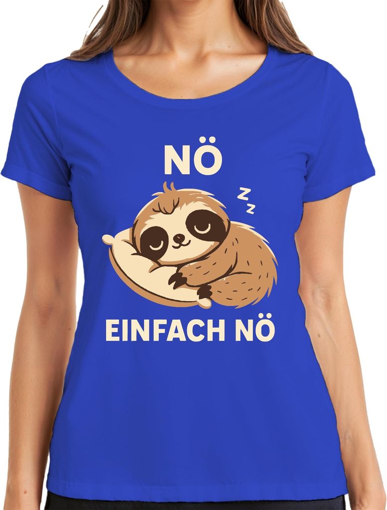 Faultier Schlafend NÖ EINFACH NÖ Süß Faul Geschenk Lustig Kinder Damen T-Shirt, Blau, L