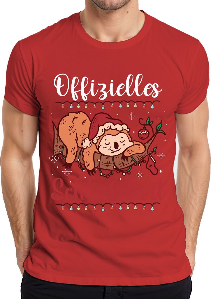 Offizielles Schlafshirt Faultier Weihnachten - Weihnachtsgeschenk Christmas Herren T-Shirt, Rot, 3XL