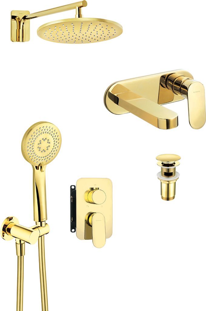 Badarmaturen Set mit Ablaufventil in gold DEANTE-30