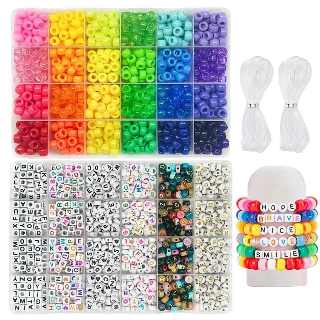 Perles Pony et perles lettres couleurs vives : kit créatif de 24 pièces