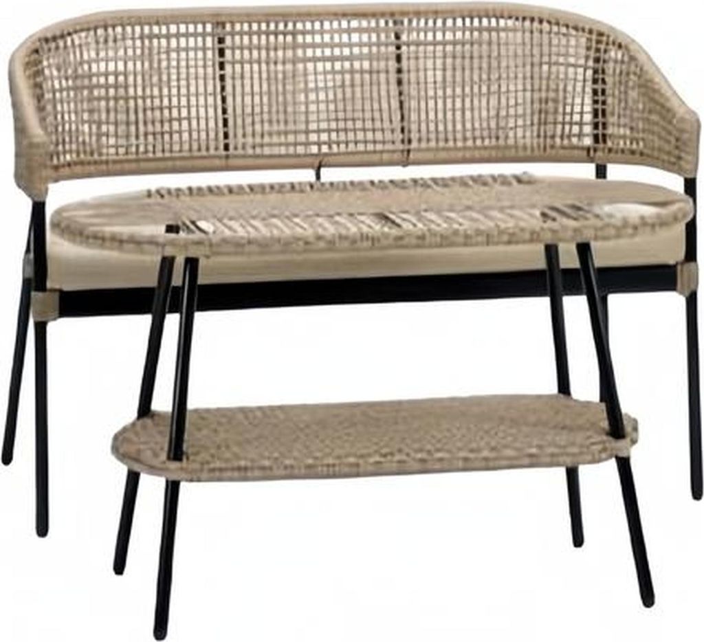 Sofa 2 Sitzer Terrasse Couchtisch Beige Textil Design Moderne 2tlg Möbel